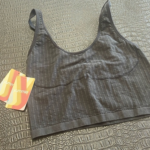 Yummie Black Sports Bra Top Cotton Rib Seamless Size L /XL - Picture 1 of 8